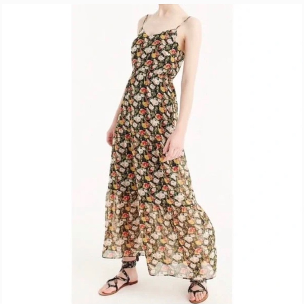 J. Crew Mercantile Yellow, Red, White, Tan Floral Tank Top Maxi Dress